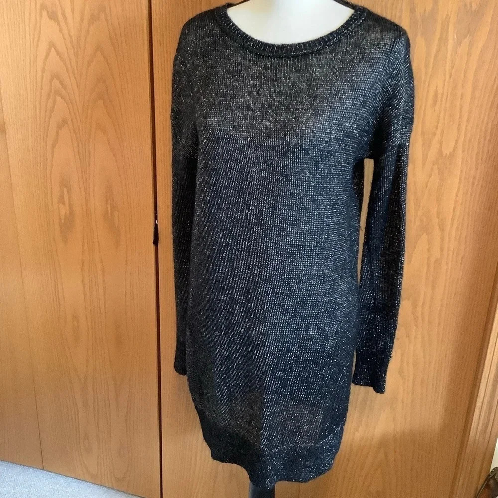 AllSaints Oversized Black Agnes Metallic Open Knit Sweater Dress SZ- XS
